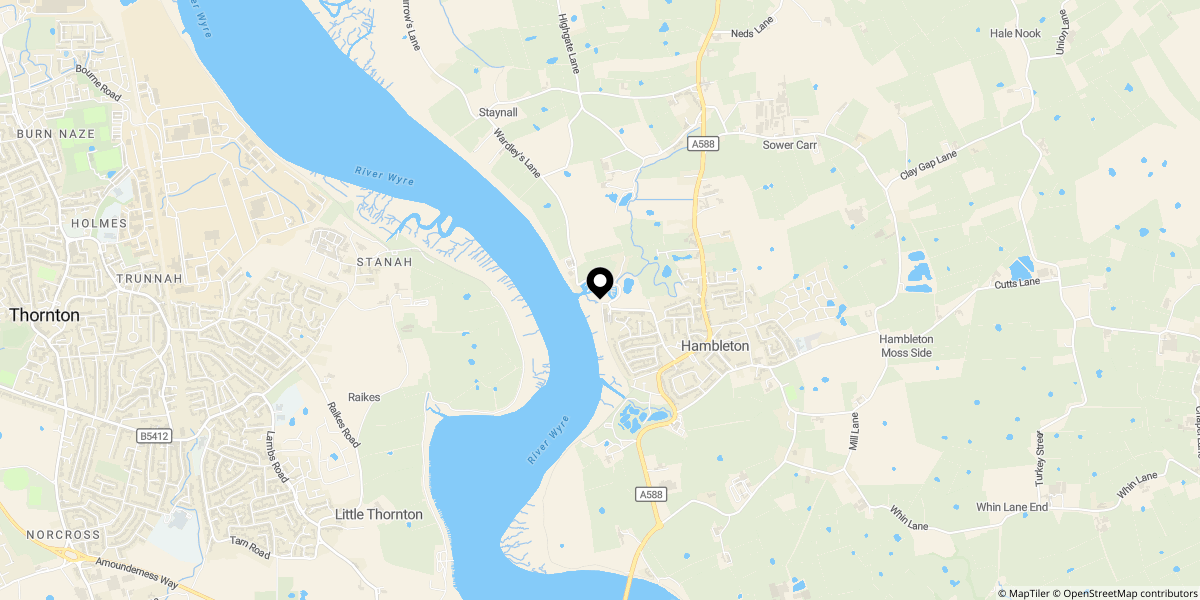 Approximate location of Kiln Lane, Hambleton, Poulton-le-fylde, FY6 9DY