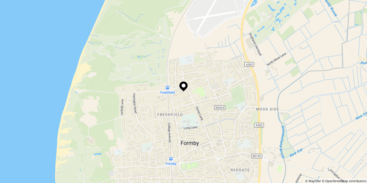 Approximate location of Derby Road, Formby, Liverpool, L37 7BN