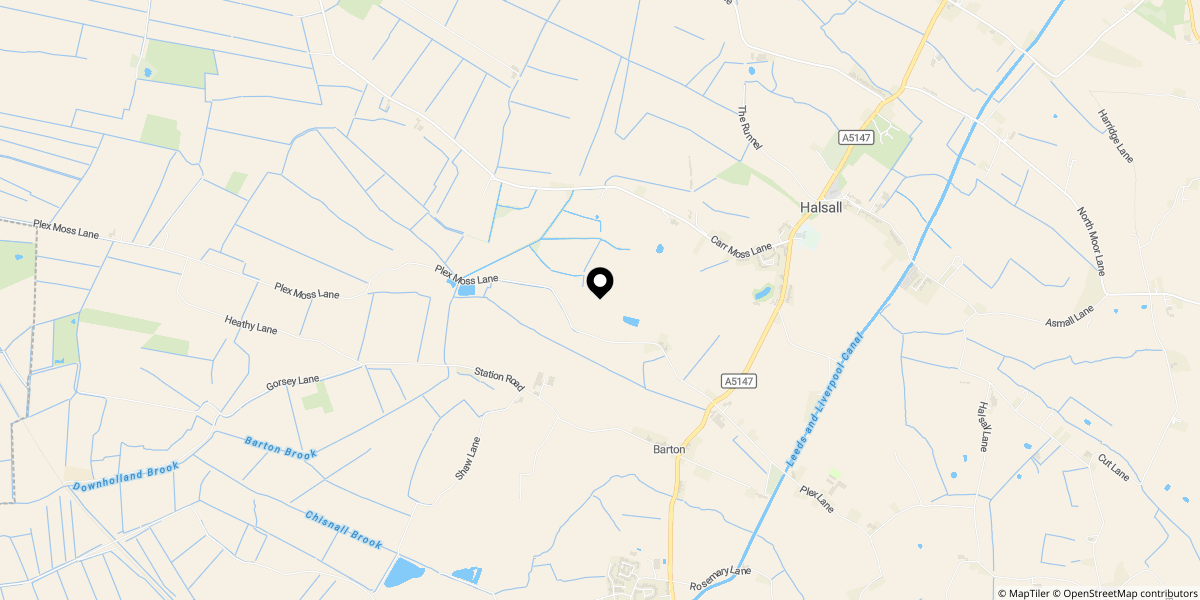 Approximate location of Plex Moss Lane, Halsall, Ormskirk, L39 8ST