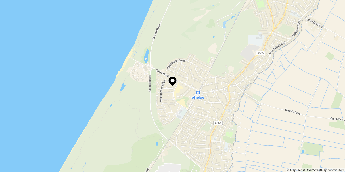 Approximate location of Dunes Close, Ainsdale, Southport, PR8 2FF